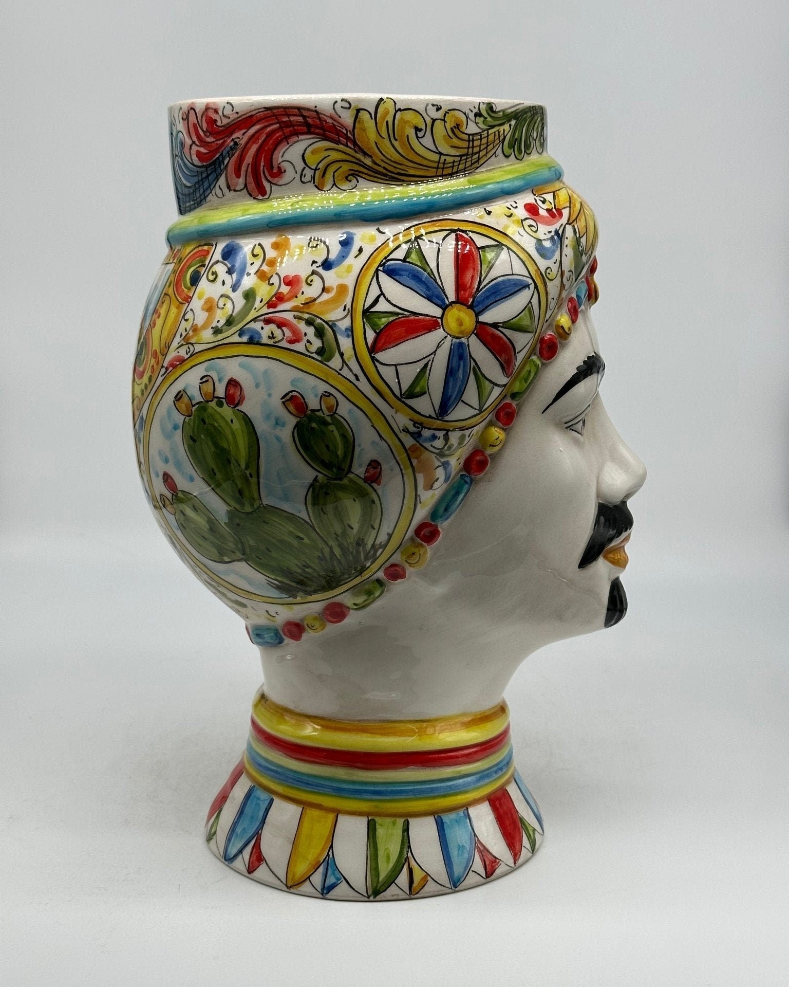 Teste di Moro Token Ceramica Caltagirone cm H.31 L.18 Artigianale Decoro “Carretto” - DD CERAMICHE SICILIANE