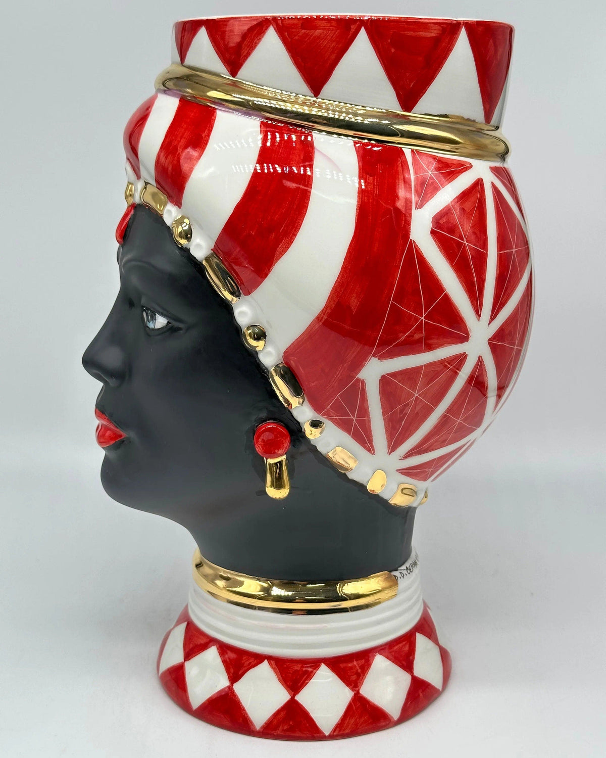 Teste di Moro Token Ceramica Caltagirone cm H.31 L.18 Artigianale Rosso Bianco Oro DD CERAMICHE SICILIANE