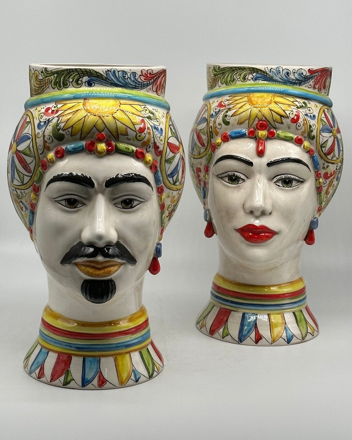 Teste di Moro Token Ceramica Caltagirone cm H.31 L.18 Artigianale Decoro “Carretto” - DD CERAMICHE SICILIANE