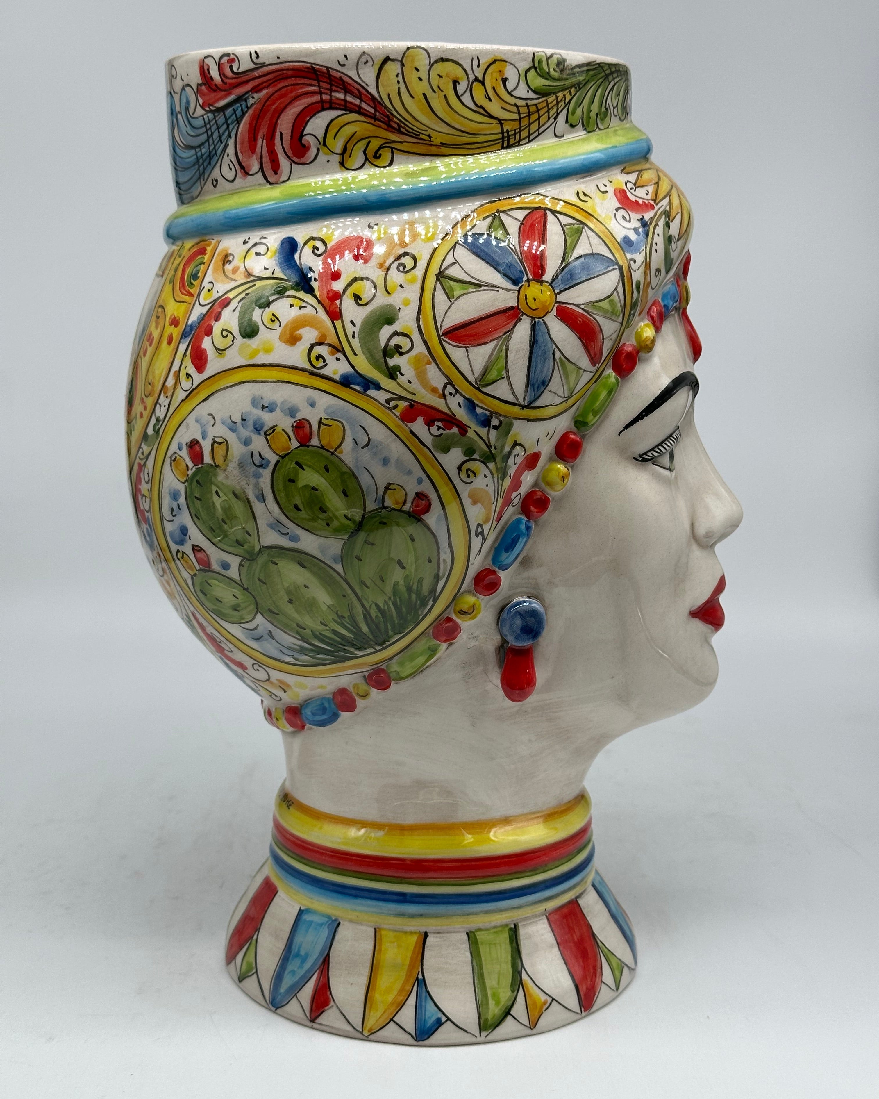 Teste di Moro Token Ceramica Caltagirone cm H.31 L.18 Artigianale Decoro Carretto V.2 - TESTA DI MORO