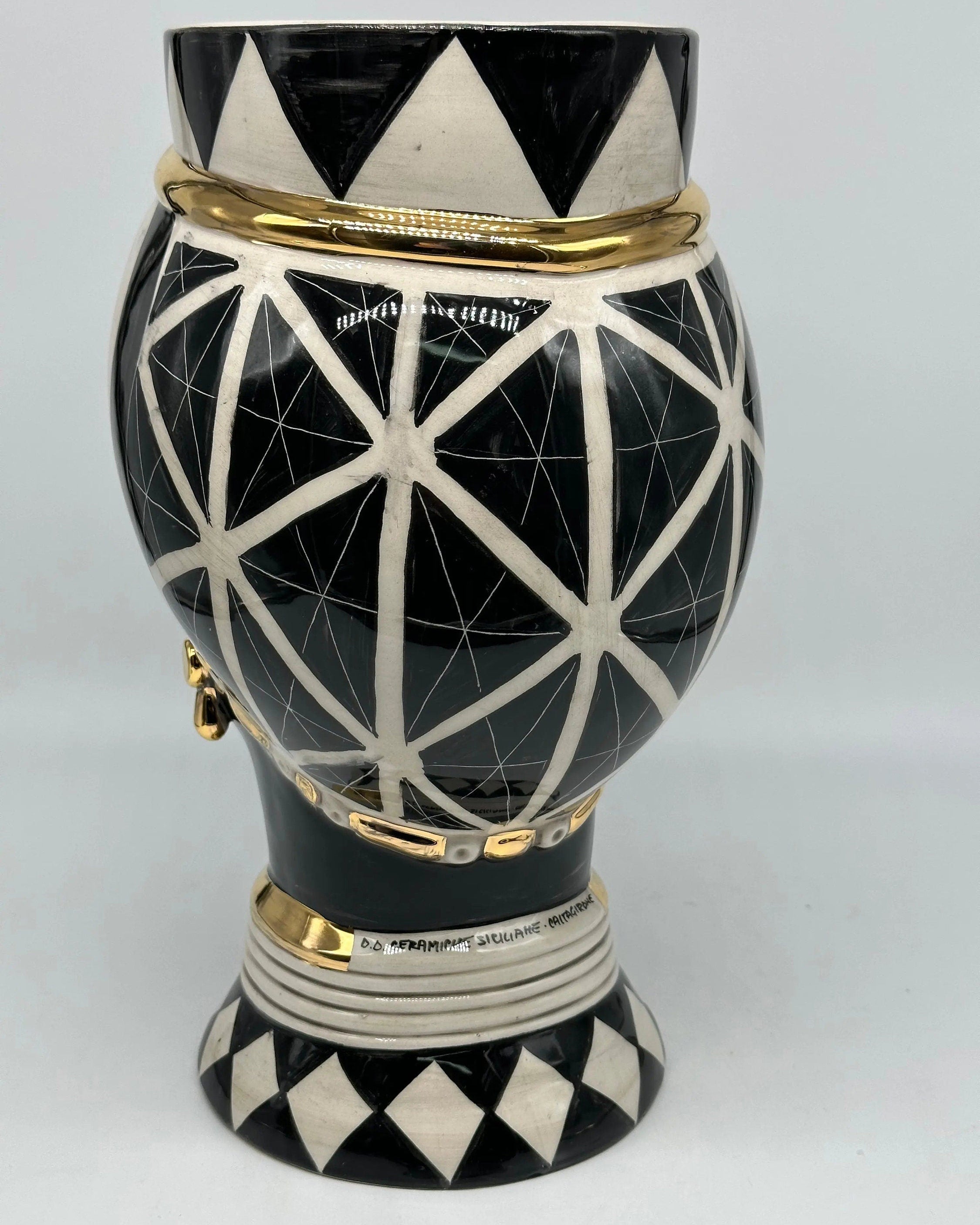 Teste di Moro Token Ceramica Caltagirone cm H.31 L.18 Artigianale Bianco Nero Oro DD CERAMICHE SICILIANE