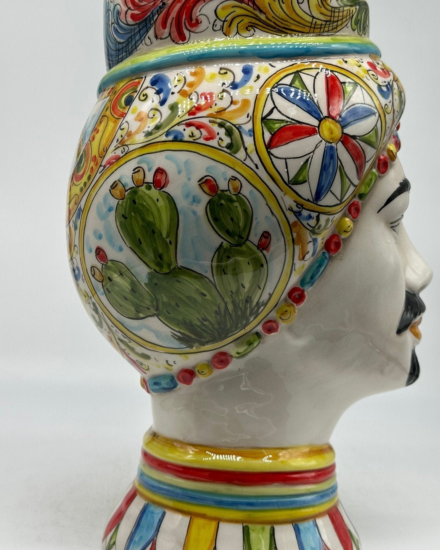 Teste di Moro Token Ceramica Caltagirone cm H.31 L.18 Artigianale Decoro “Carretto” - DD CERAMICHE SICILIANE