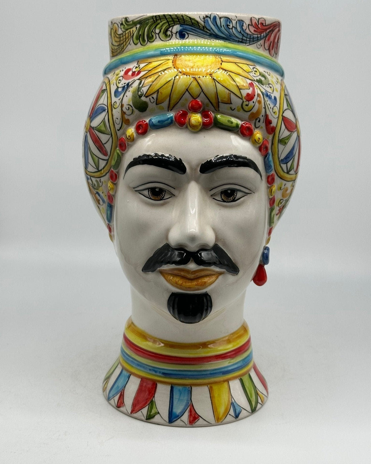Teste di Moro Token Ceramica Caltagirone cm H.31 L.18 Artigianale Decoro “Carretto” - DD CERAMICHE SICILIANE