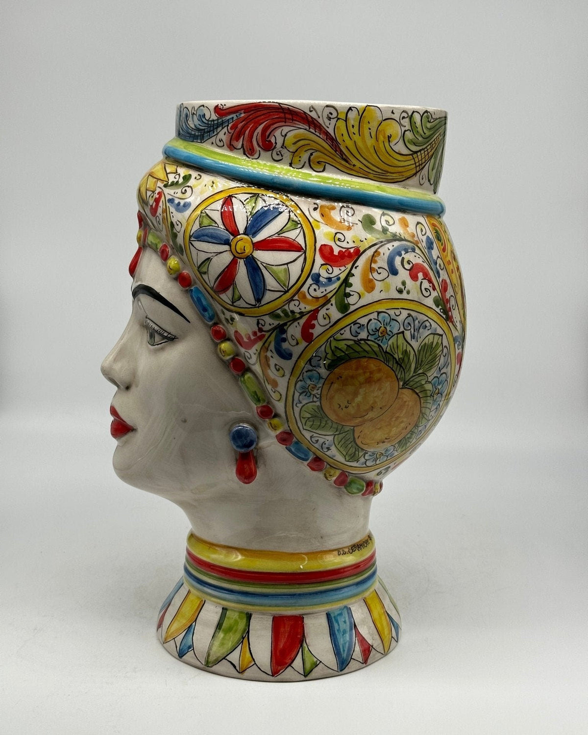 Teste di Moro Token Ceramica Caltagirone cm H.31 L.18 Artigianale Decoro “Carretto” - DD CERAMICHE SICILIANE