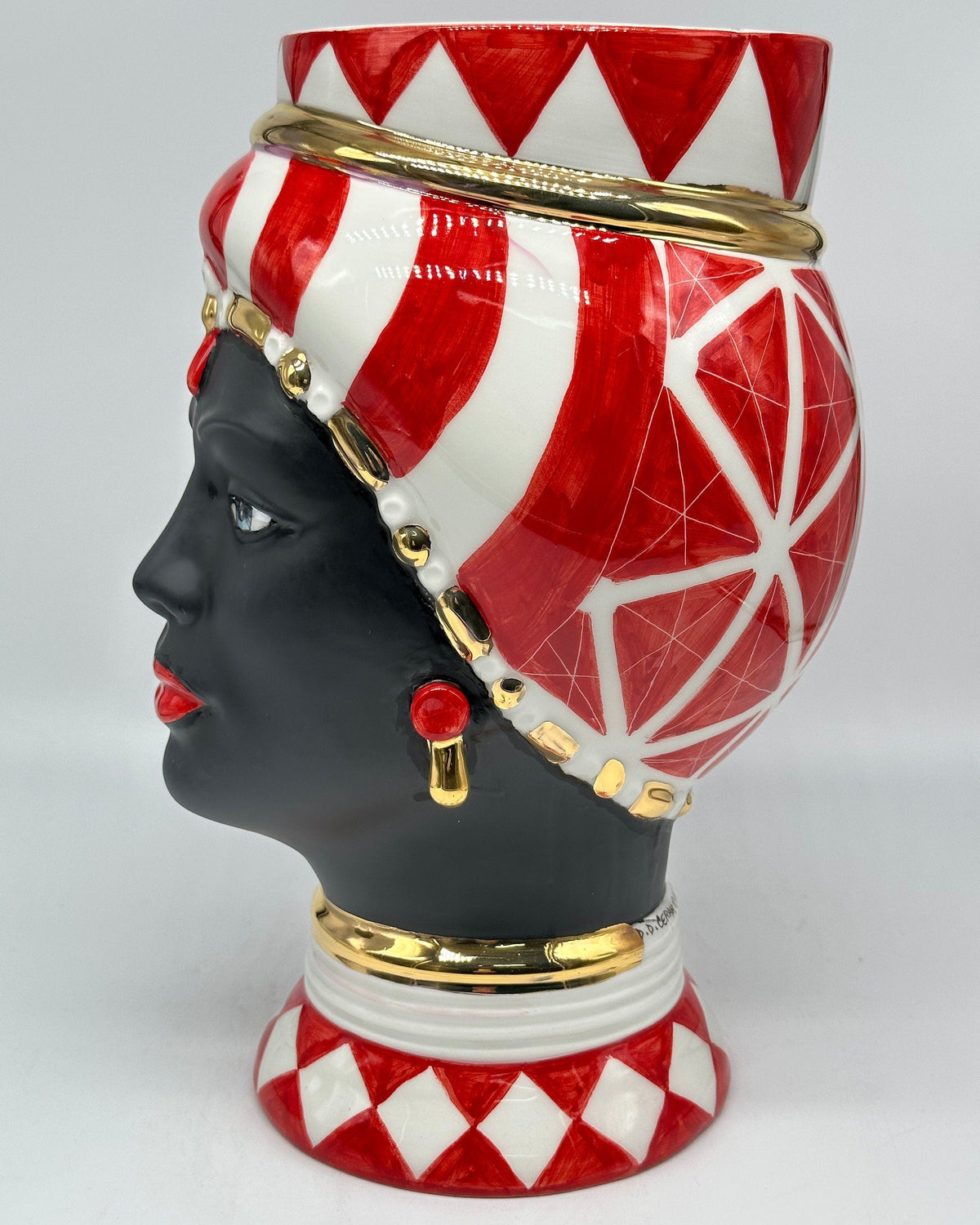 Teste di Moro Token Ceramica Caltagirone cm H.31 L.18 Artigianale Rosso Bianco Oro DD CERAMICHE SICILIANE