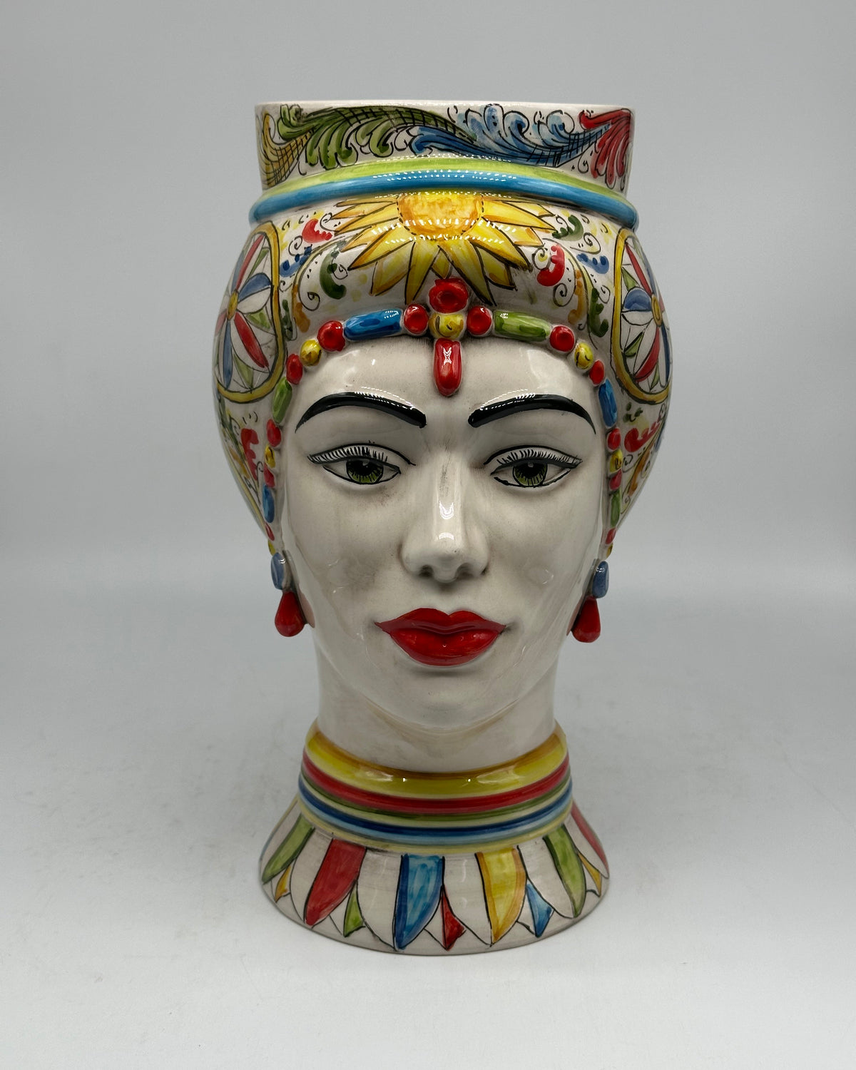 Teste di Moro Token Ceramica Caltagirone cm H.31 L.18 Artigianale Decoro Carretto V.2 - Donna - TESTA DI MORO