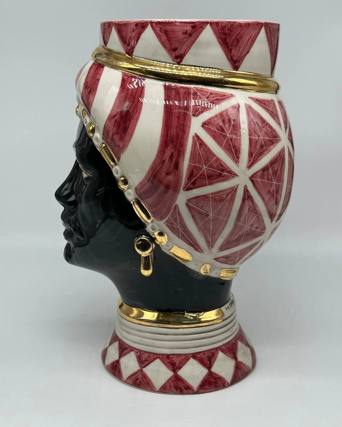 Teste di Moro Token Ceramica Caltagirone cm H.31 L.18 Artigianale Bianco Bordeaux Oro DD CERAMICHE SICILIANE