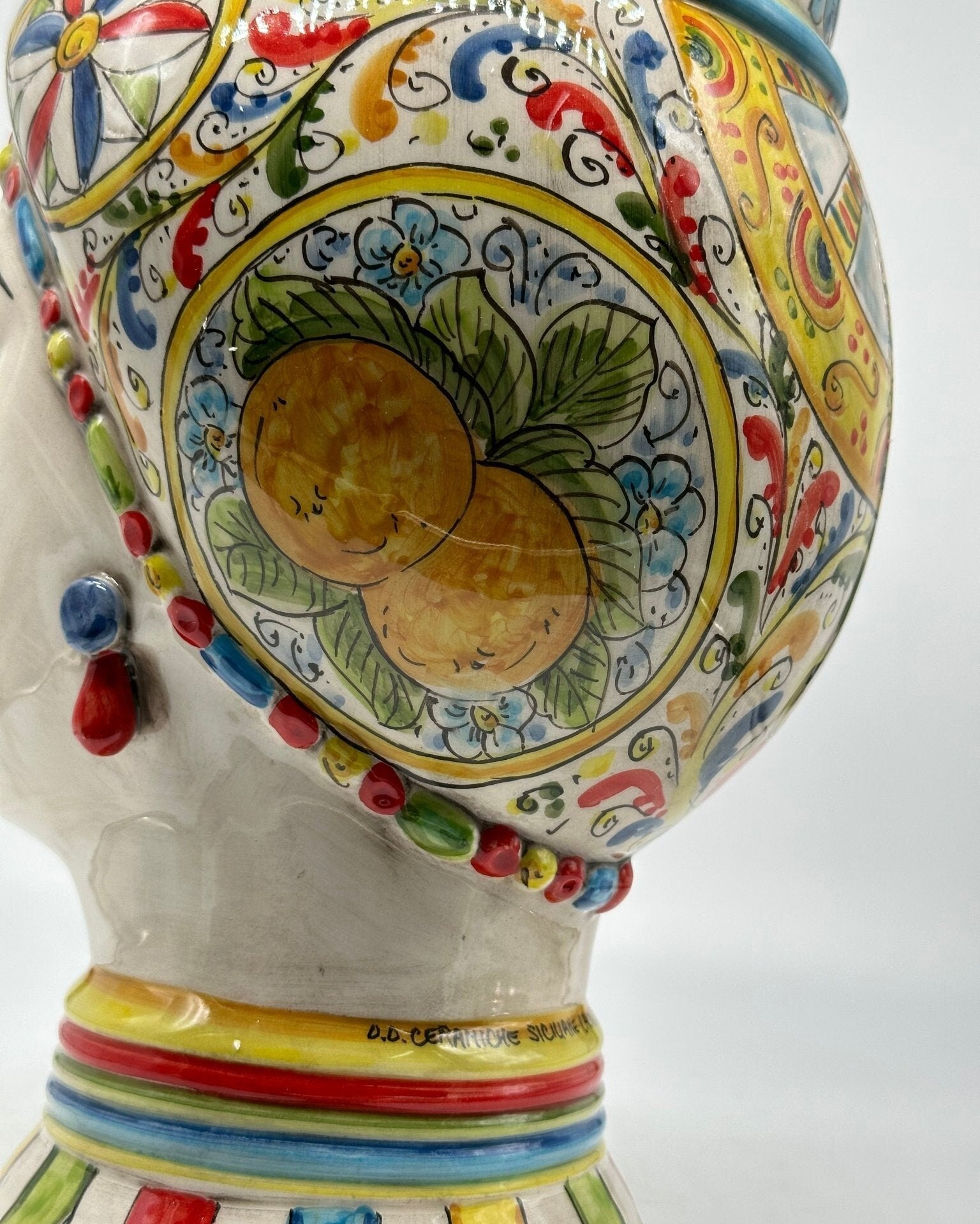 Teste di Moro Token Ceramica Caltagirone cm H.31 L.18 Artigianale Decoro “Carretto” - DD CERAMICHE SICILIANE