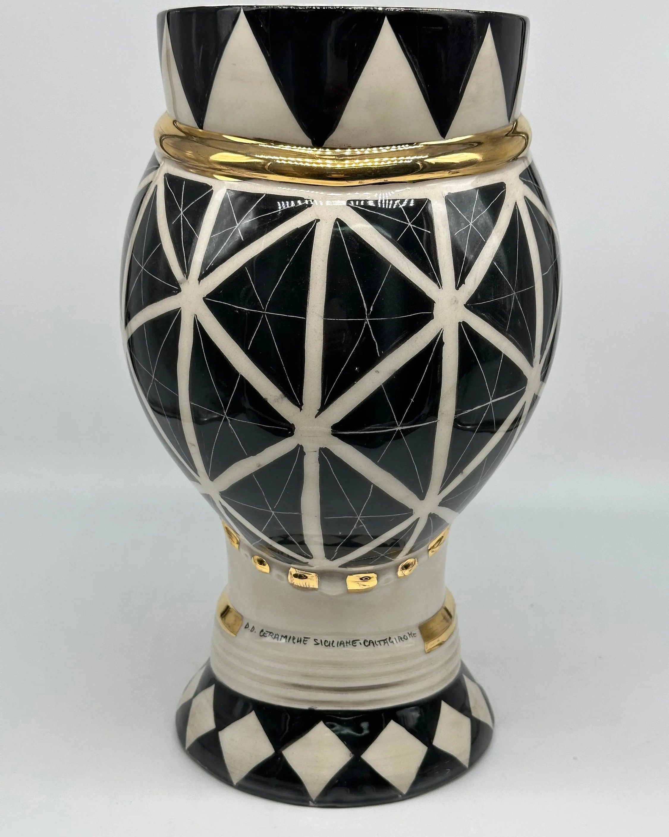 Teste di Moro Token Ceramica Caltagirone cm H.31 L.18 Artigianale Bianco Nero Oro DD CERAMICHE SICILIANE