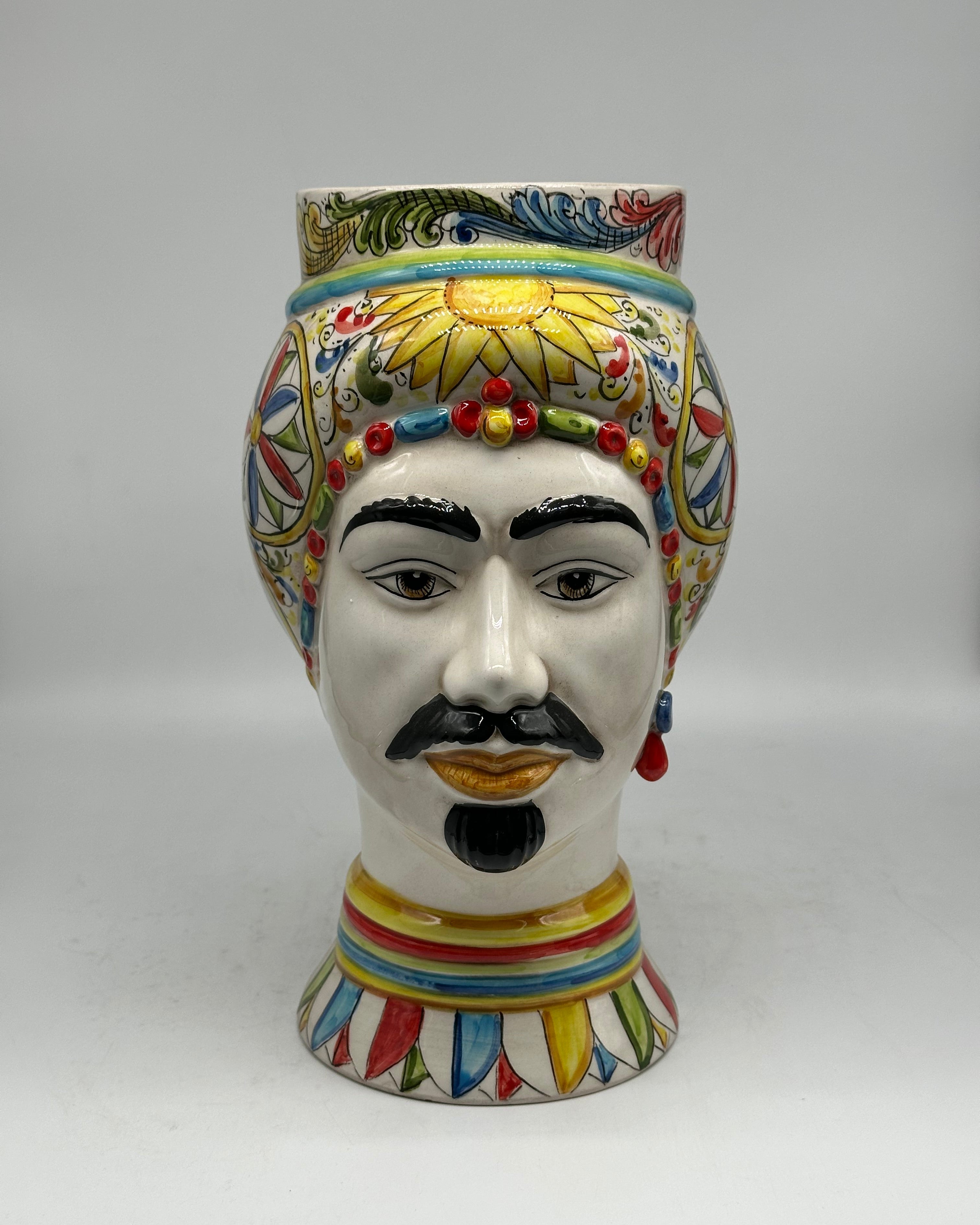 Teste di Moro Token Ceramica Caltagirone cm H.31 L.18 Artigianale Decoro Carretto V.2 - Uomo - TESTA DI MORO