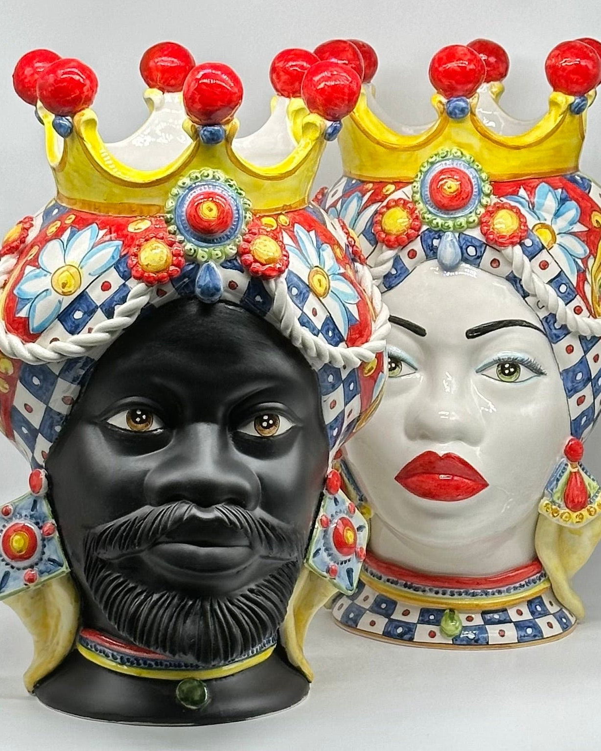 Teste Di Moro Zefiro Ceramica Caltagirone Cm H.43 L.26 Artigianale Serie "Carretto"