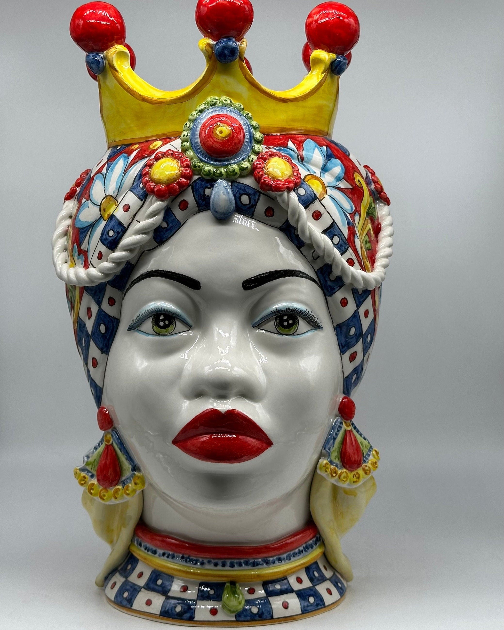 Teste Di Moro Zefiro Ceramica Caltagirone Cm H.43 L.26 Artigianale Serie "Carretto"