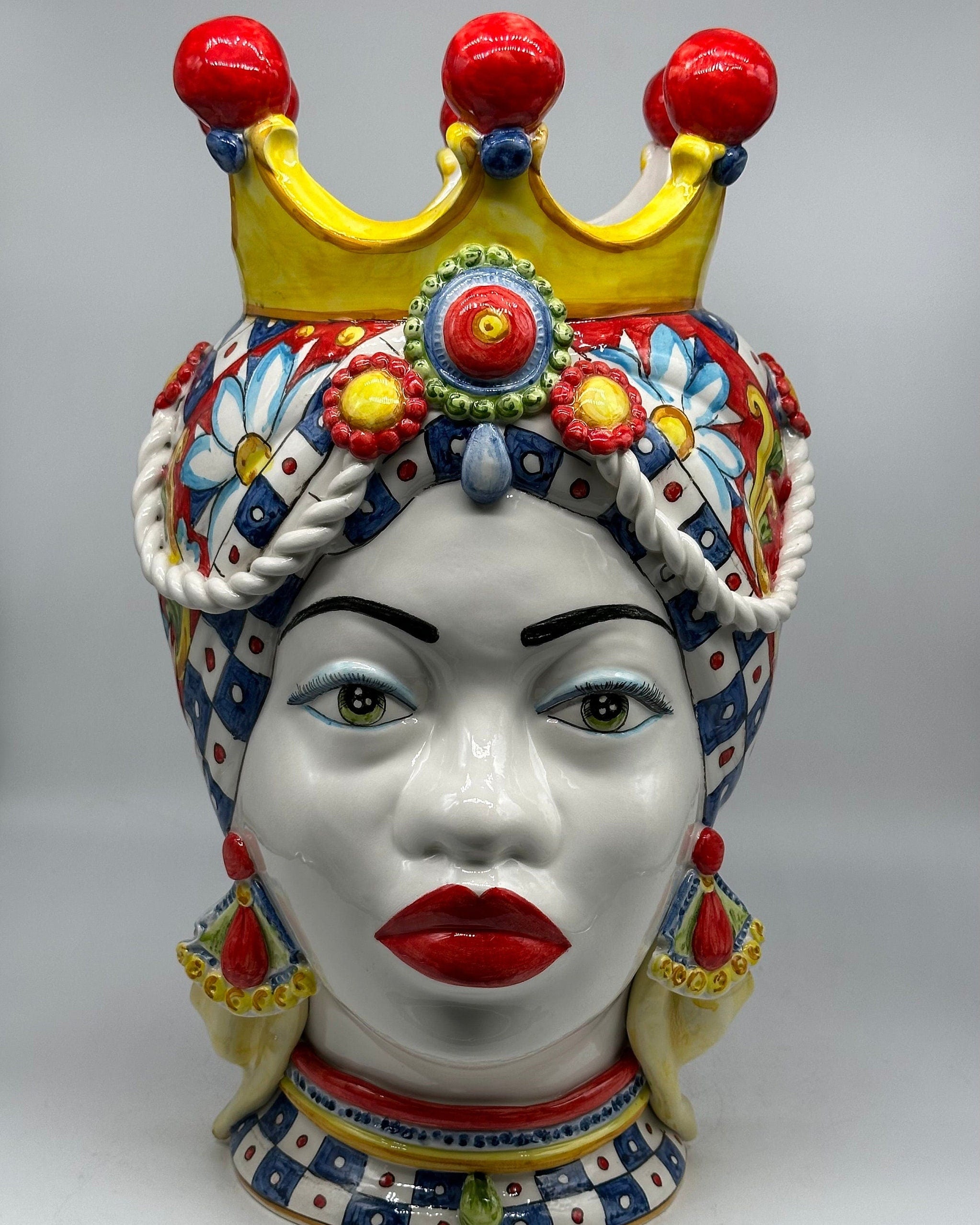 Teste Di Moro Zefiro Ceramica Caltagirone Cm H.43 L.26 Artigianale Serie "Carretto"