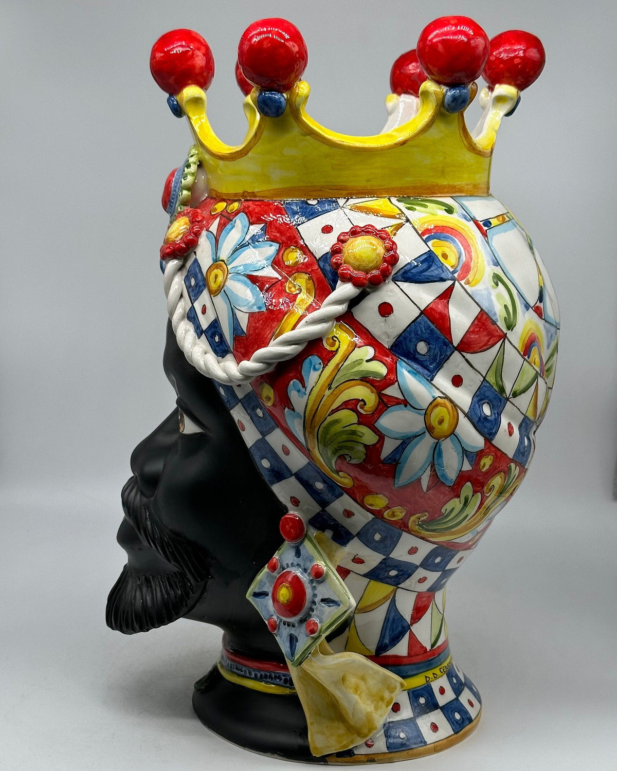 Teste Di Moro Zefiro Ceramica Caltagirone Cm H.43 L.26 Artigianale Serie "Carretto"