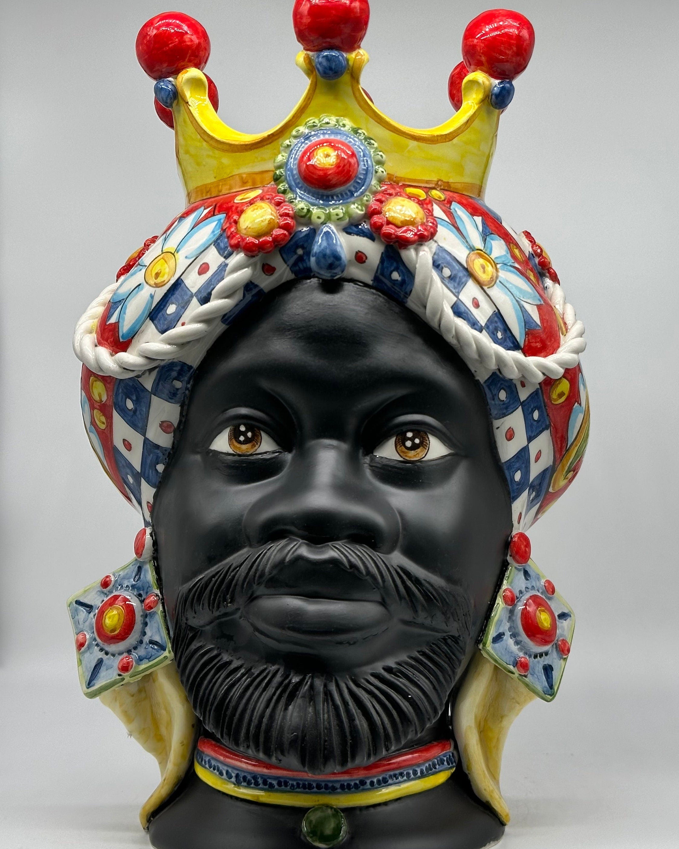 Teste Di Moro Zefiro Ceramica Caltagirone Cm H.43 L.26 Artigianale Serie "Carretto"