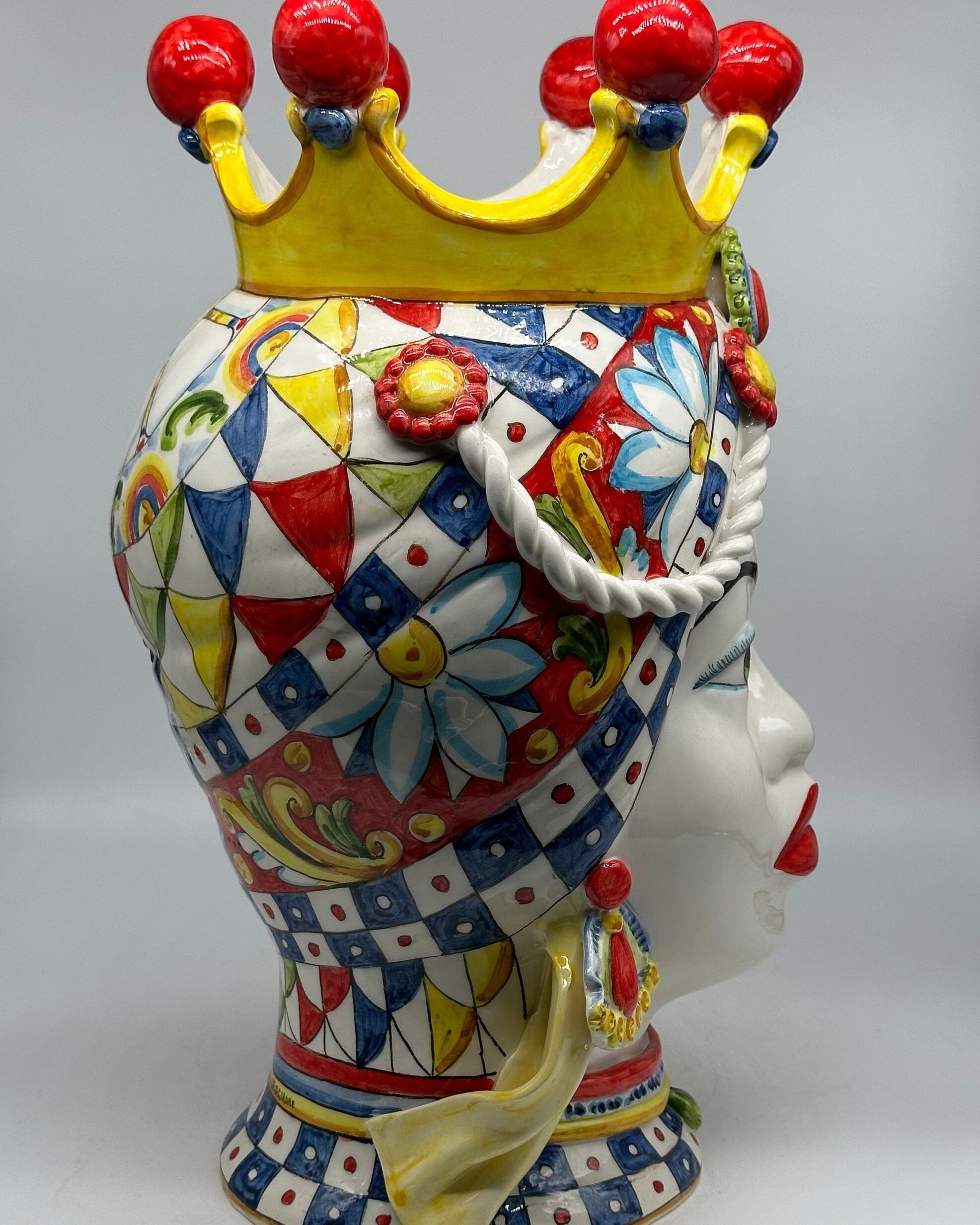 Teste Di Moro Zefiro Ceramica Caltagirone Cm H.43 L.26 Artigianale Serie "Carretto"