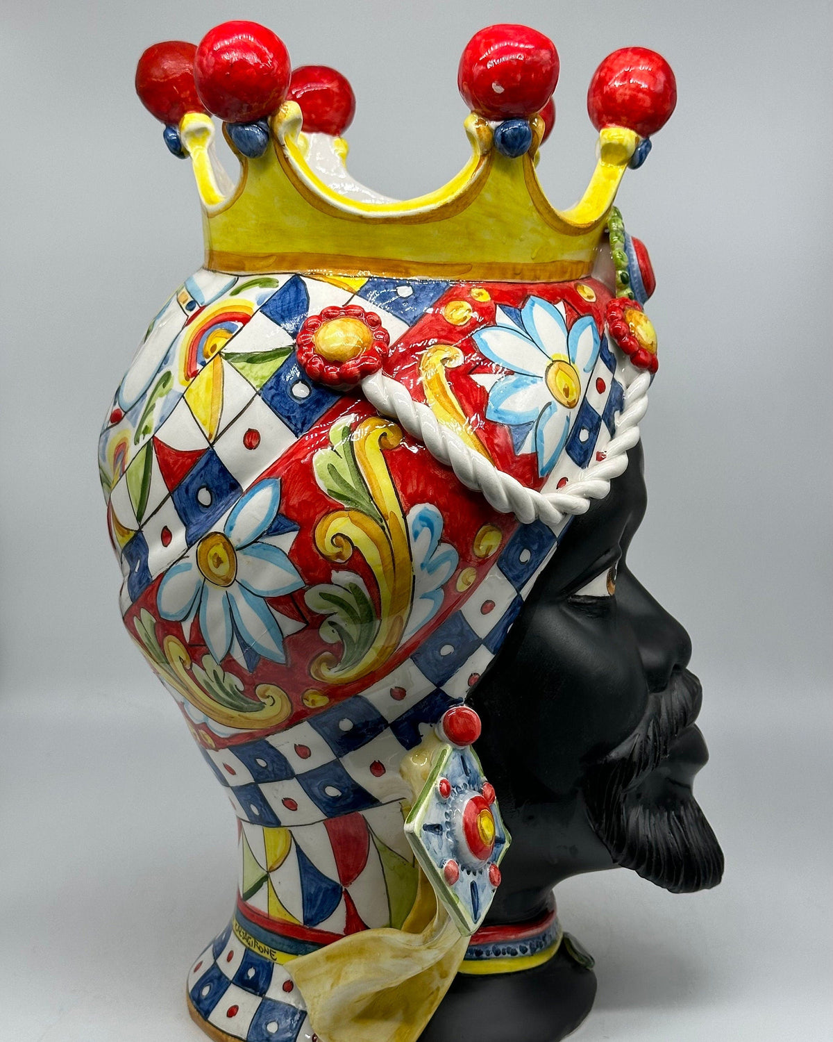 Teste Di Moro Zefiro Ceramica Caltagirone Cm H.43 L.26 Artigianale Serie "Carretto"
