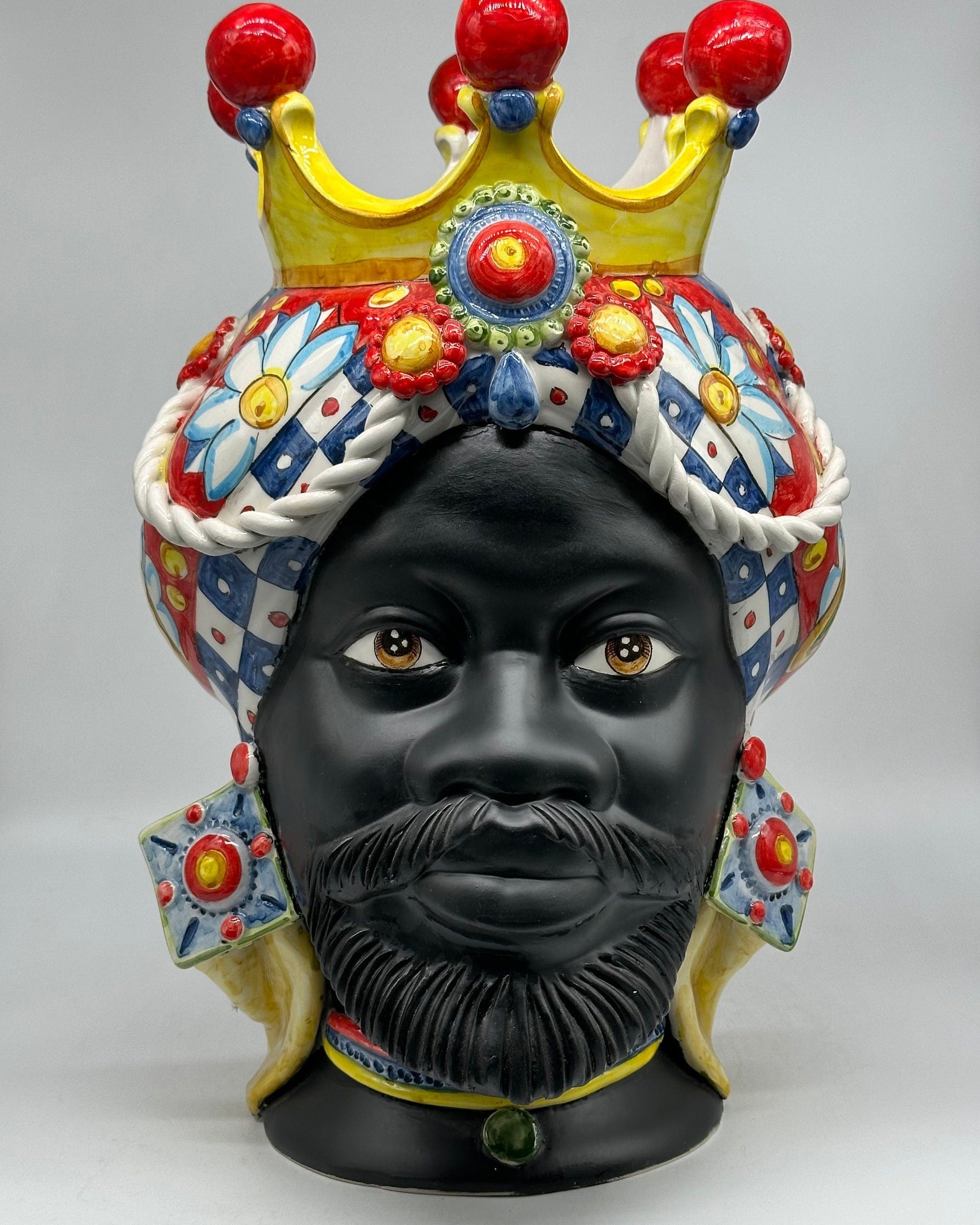 Teste Di Moro Zefiro Ceramica Caltagirone Cm H.43 L.26 Artigianale Serie "Carretto"