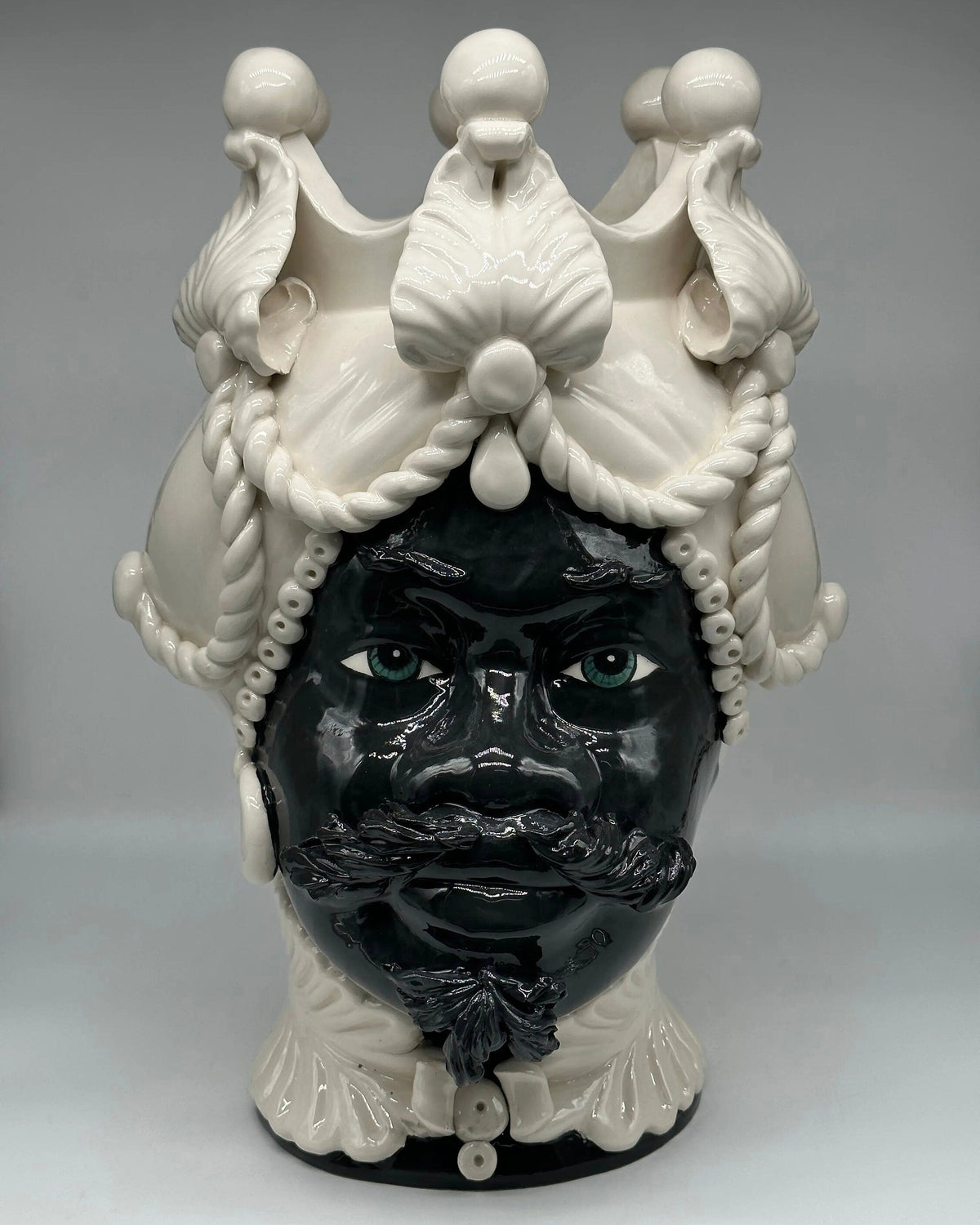 Teste di Moro Zefiro Ceramica Caltagirone cm H.43 L.26 Artigianale Bianco Nero DD CERAMICHE SICILIANE
