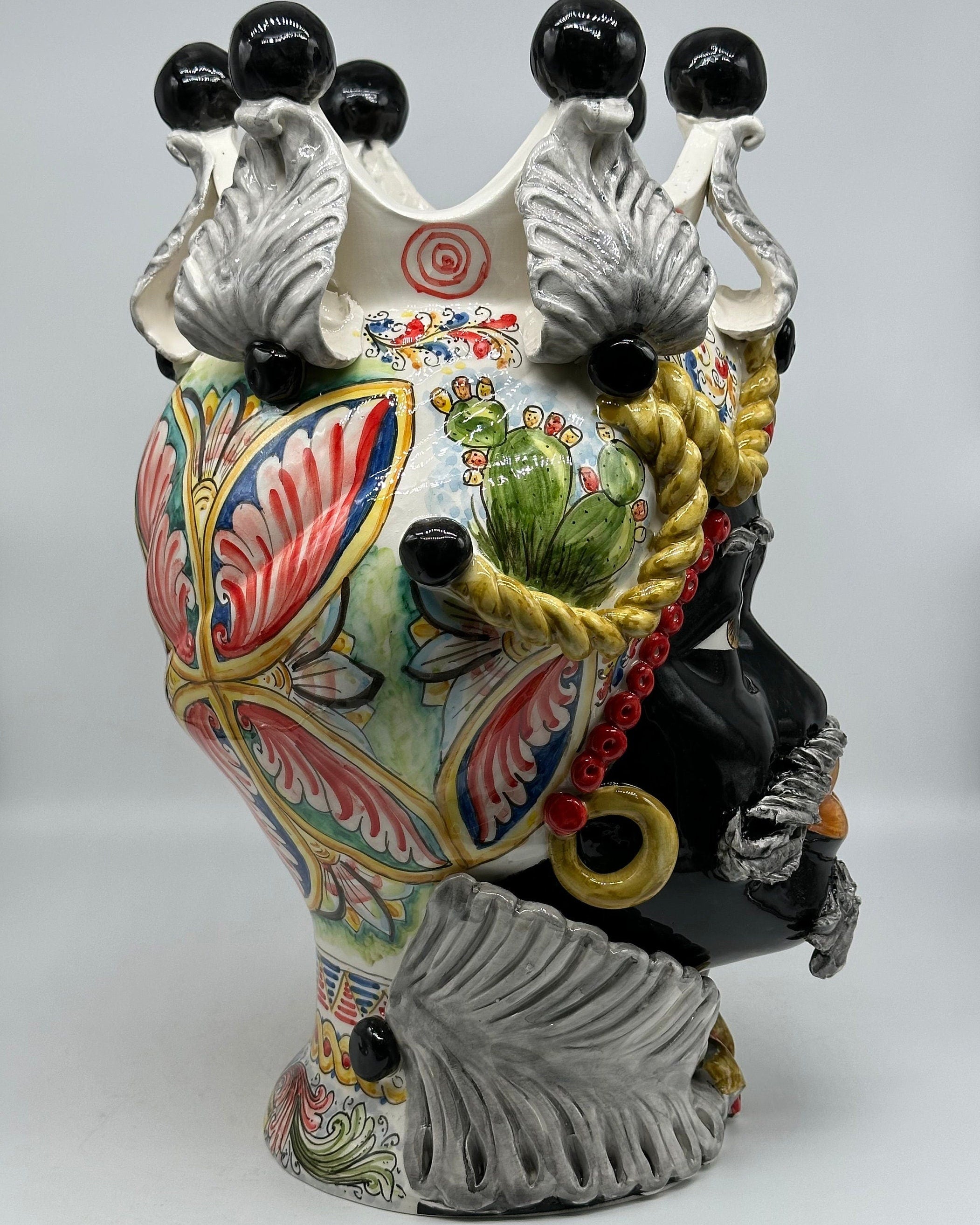 Teste Di Moro Zefiro Ceramica Caltagirone Cm H.43 L.26 Artigianale Serie Sicilia