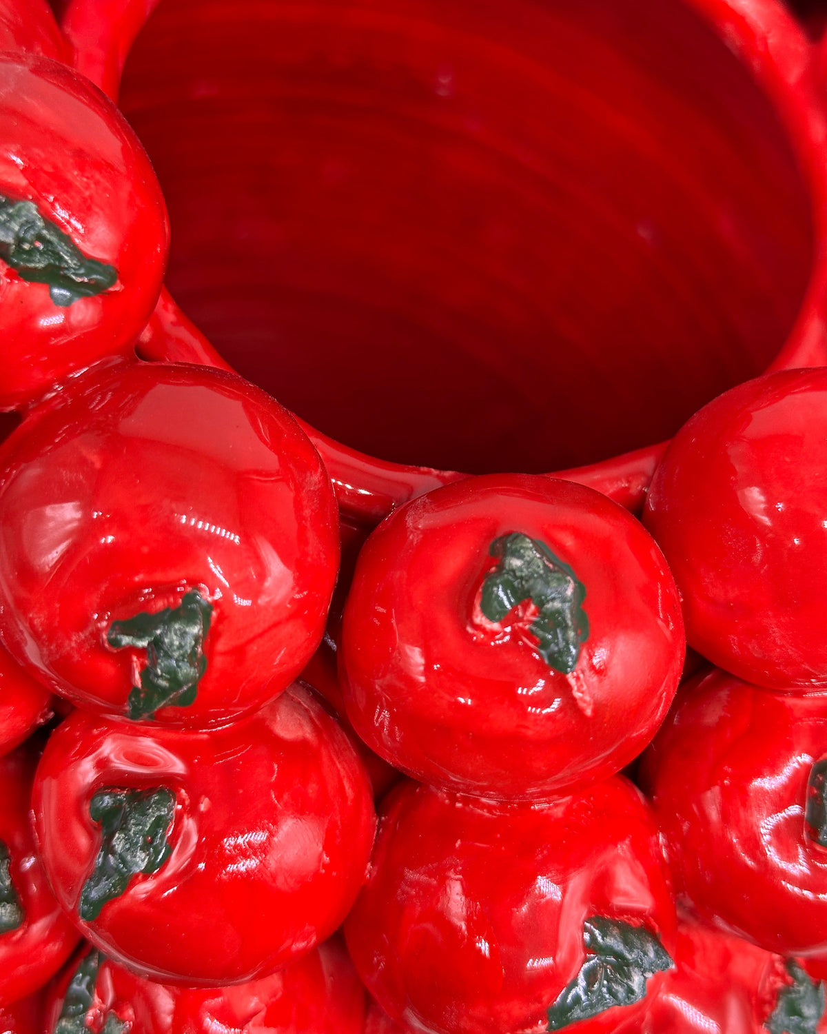 Vaso Frutta Pomodori Rossi cm H.35 L.30 Ceramica Caltagirone fatto a mano - OGGETTISTICA