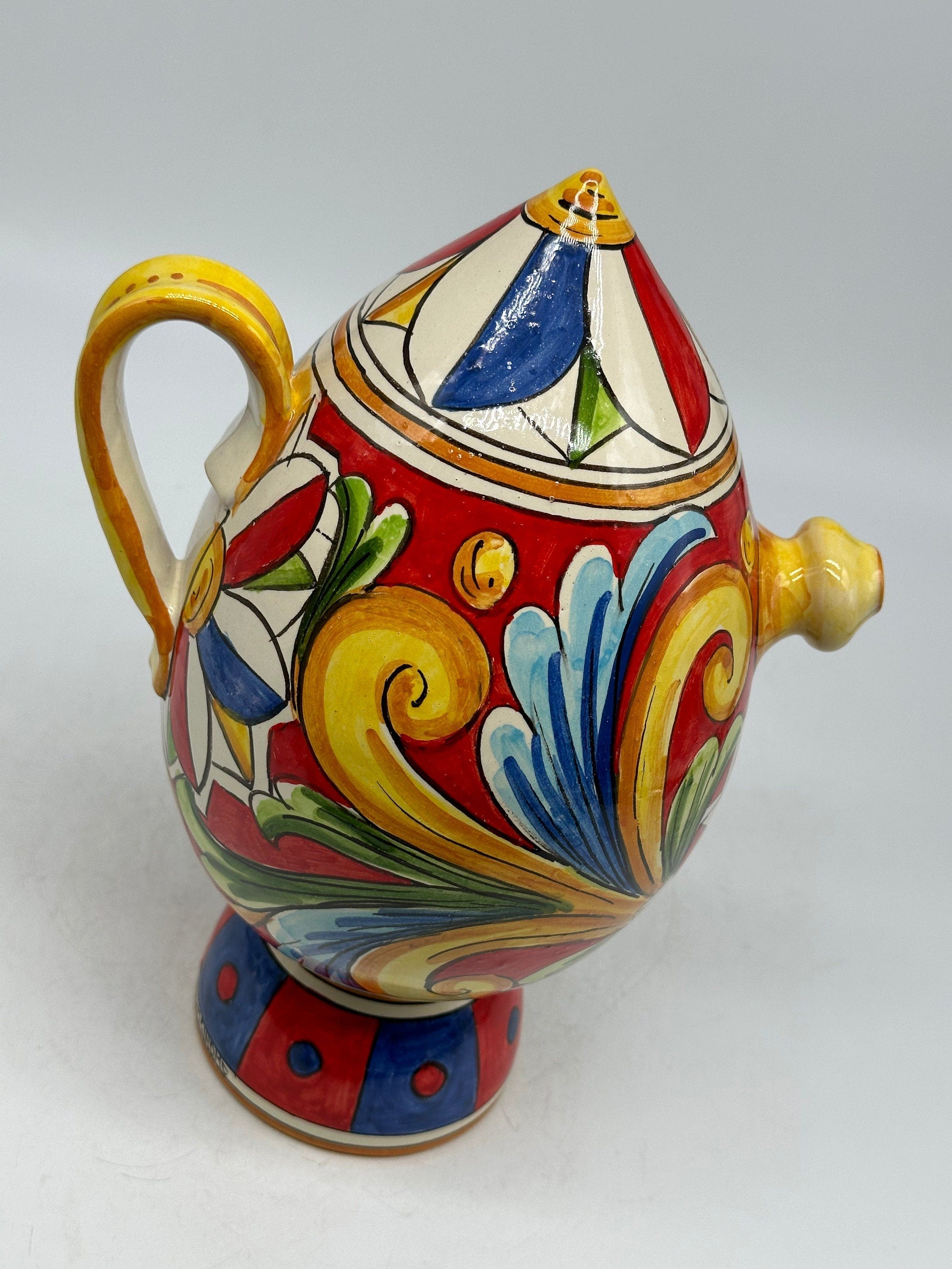 Brocca Tipica "Bummulu Malandrino" 1 Litro interamente fatto a mano Ceramica Caltagirone Decoro N.5