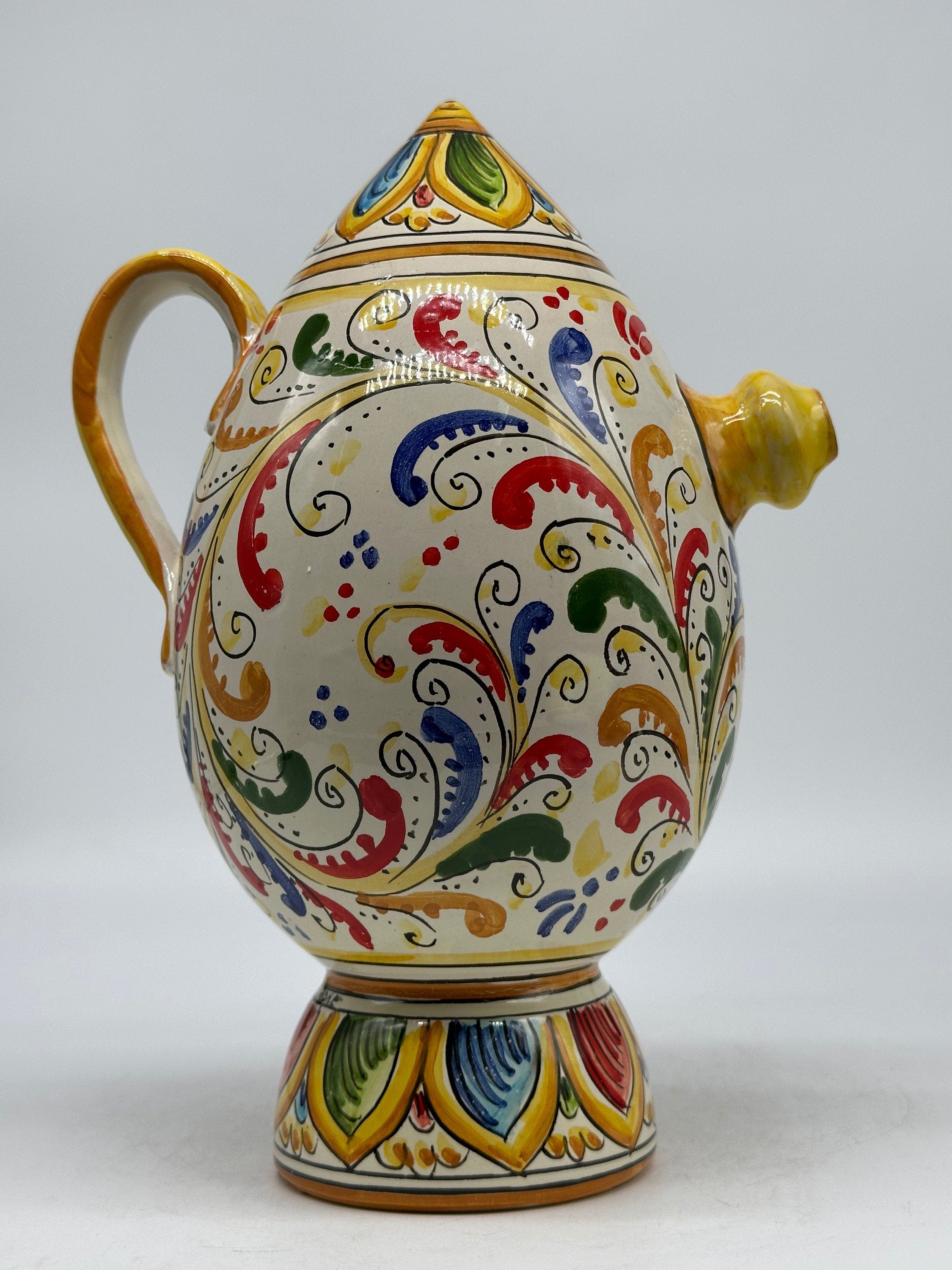 Brocca Tipica "Bummulu Malandrino" 1 Litro interamente fatto a mano Ceramica Caltagirone Decoro N.4