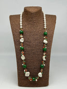 Collana Artigianale Pietre Verde, Corallo e Perle bianche DD CERAMICHE SICILIANE