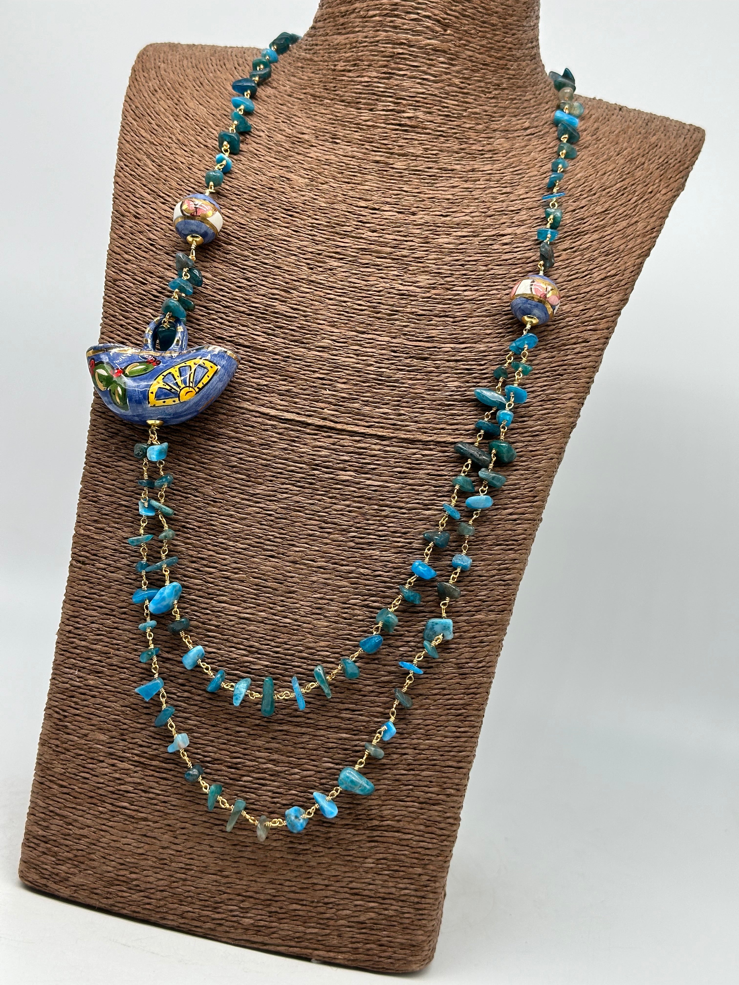 Collana Coffa Siciliana decorata Azzurro Ceramica di Caltagirone - COLLANA