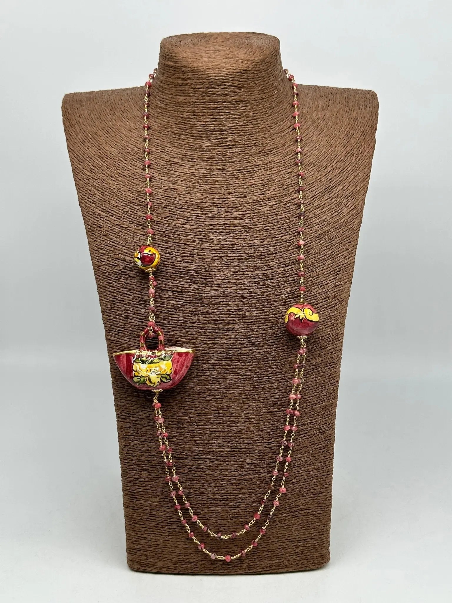 Collana Coffa Siciliana decorata Bordeaux Ceramica di Caltagirone - COLLANA