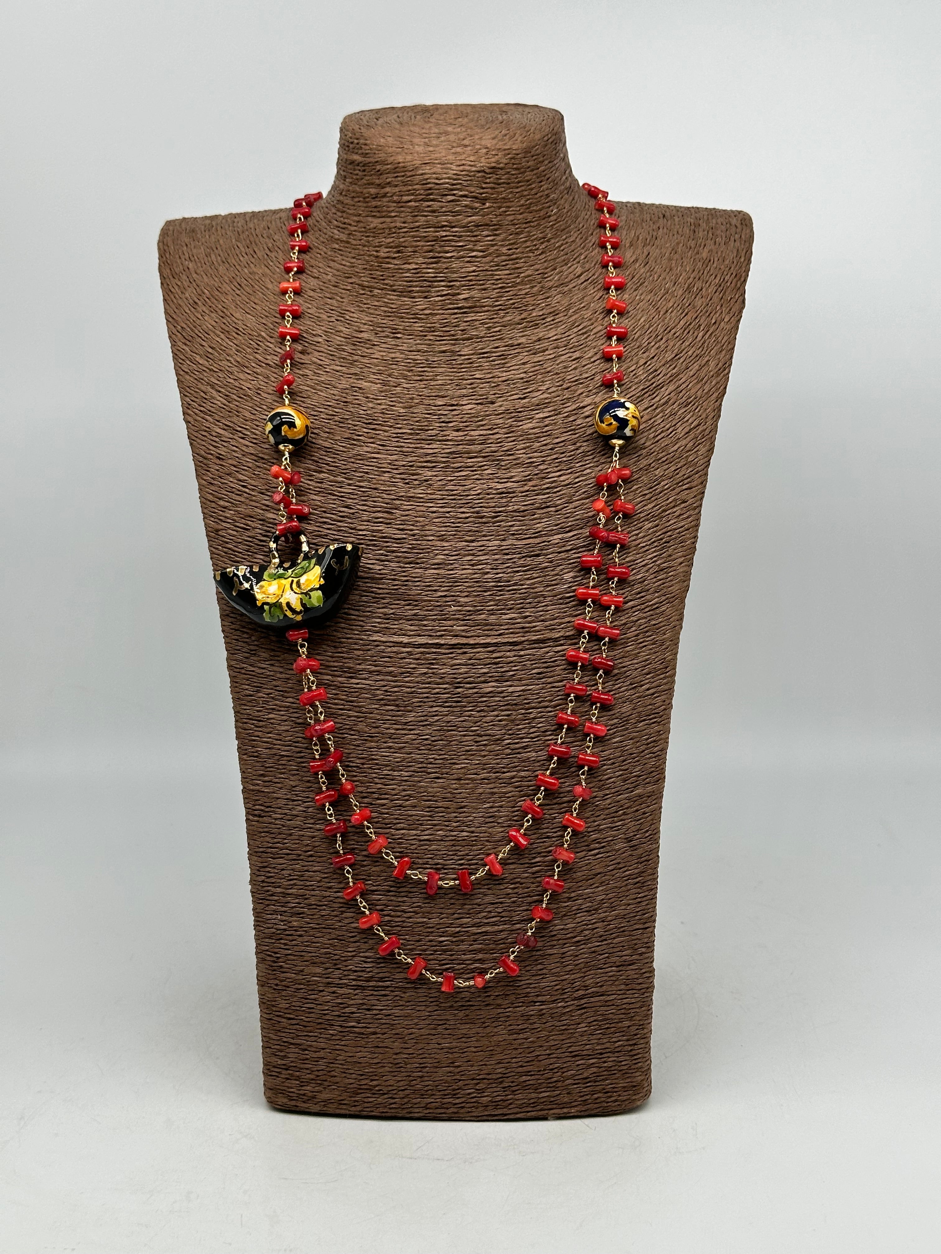 Collana Coffa Siciliana decorata Nero Ceramica di Caltagirone - COLLANA