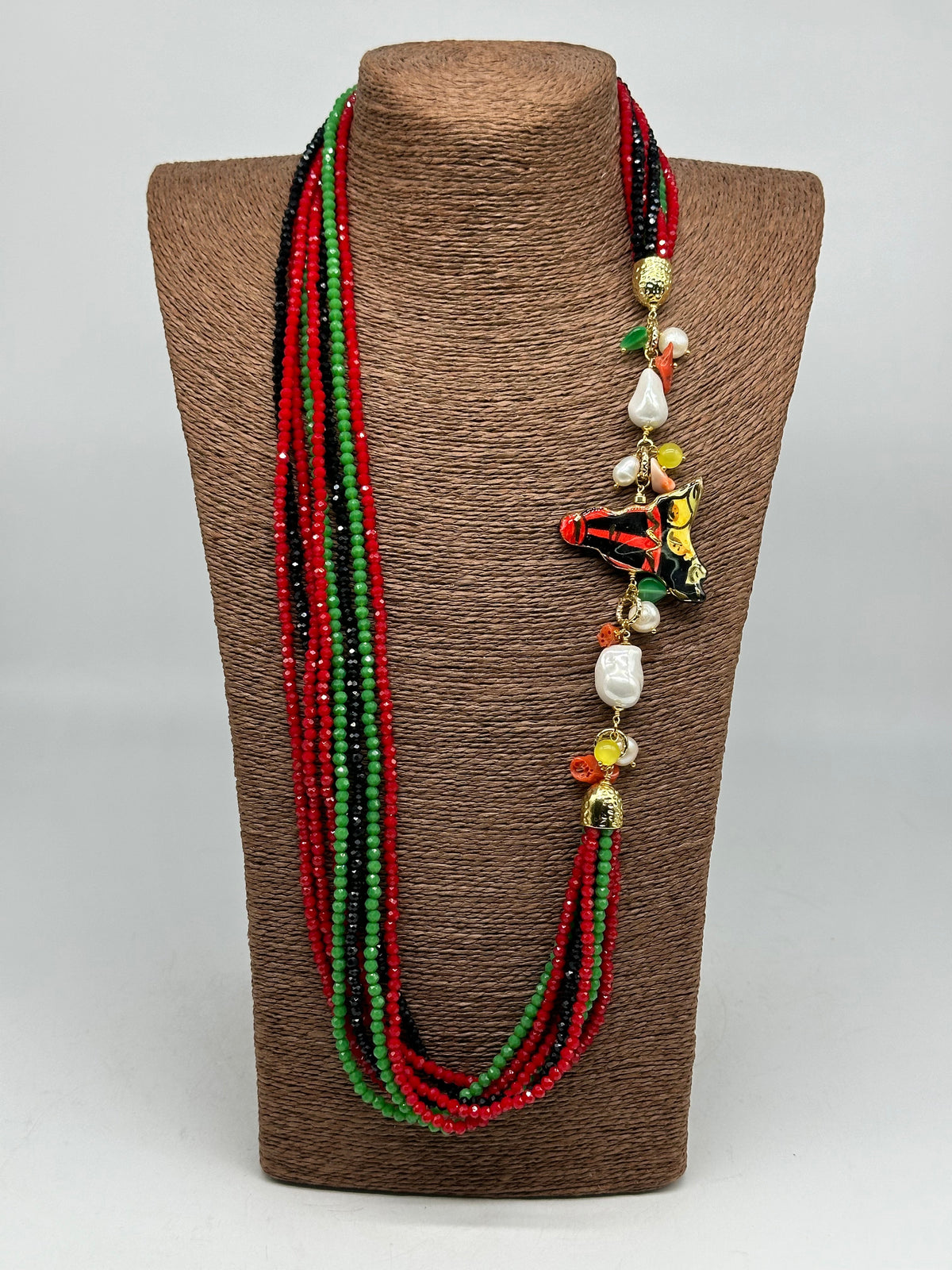 Collana Multifilo di Pietre colorate ciondolo Sicilia perle e pietre V.3 - BIJOUX