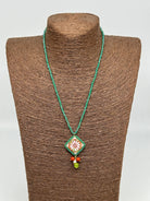 Collana Piastrella Ceramica Caltagirone, Ruota Carretto, catena perline verde DD CERAMICHE SICILIANE