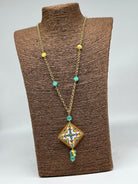 Collana Piastrella Ceramica di Caltagirone catena dorata con pietre V.5 - COLLANA