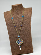 Collana Piastrella Ceramica di Caltagirone catena dorata con pietre V.7 - COLLANA