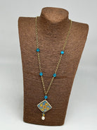 Collana Piastrella Ceramica di Caltagirone catena dorata con pietre V.6 - COLLANA