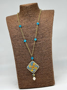 Collana Piastrella Ceramica di Caltagirone catena dorata con pietre V.6 - COLLANA