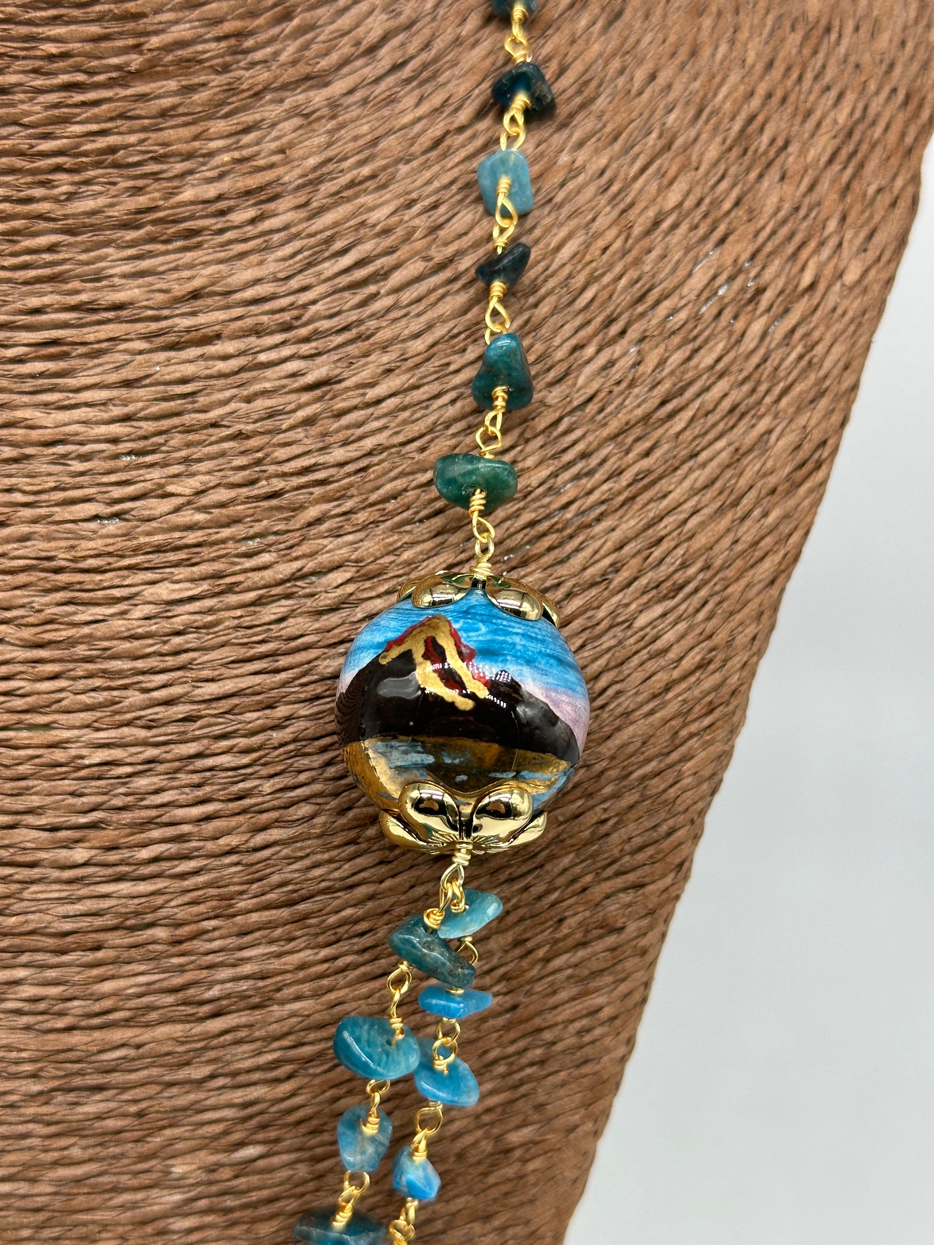 Collana Sfere decorate Pietre Verde marino Ceramica di Caltagirone - BIJOUX