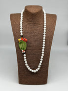 Collana Siciliana Fico d’India in Ceramica di Caltagirone catena pietre bianche - BIJOUX