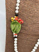 Collana Siciliana Fico d’India in Ceramica di Caltagirone catena pietre bianche - BIJOUX