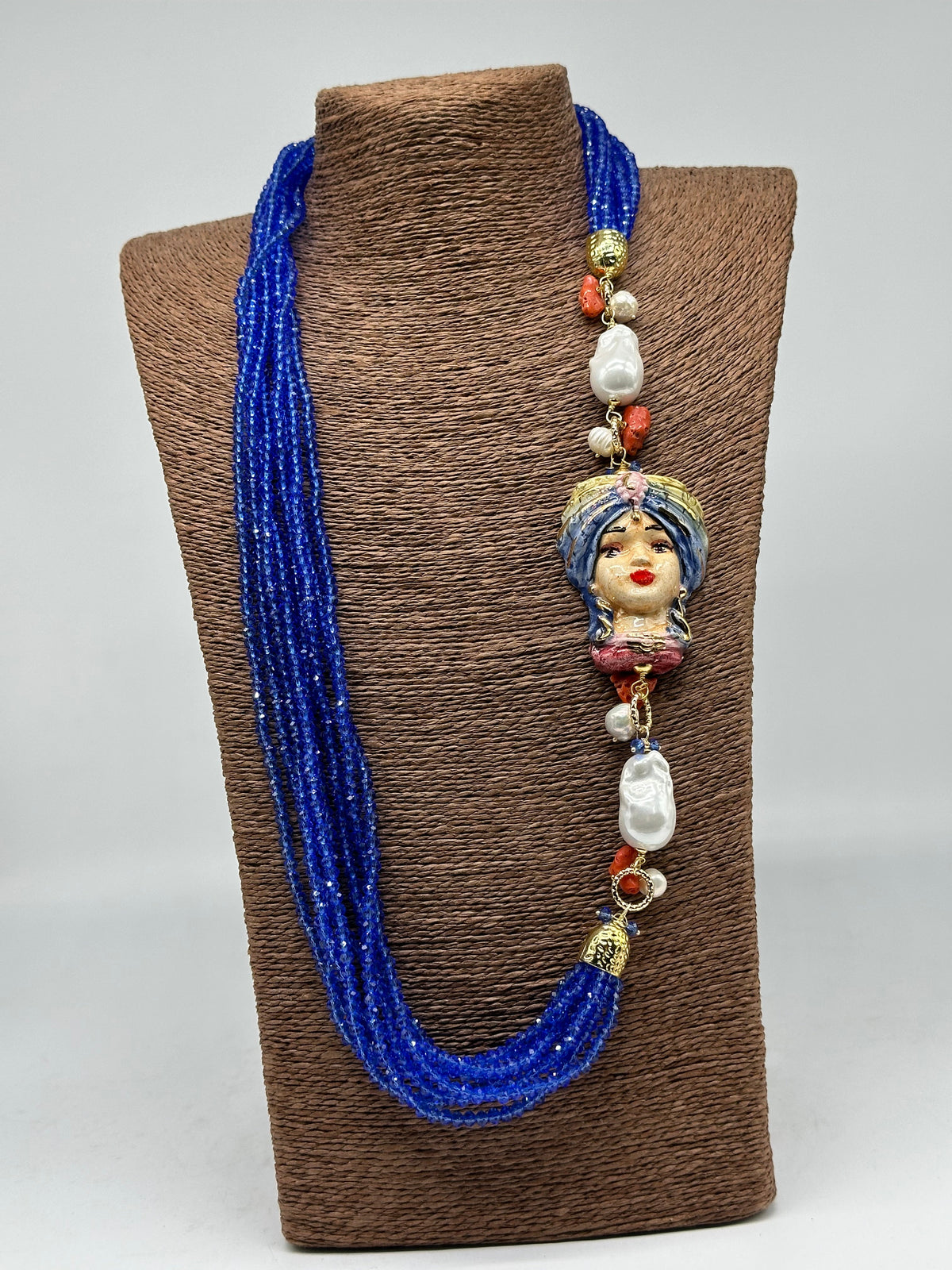 Collana Siciliana Multifilo Testa di Moro “Atena” Ceramica di Caltagirone V.2 - COLLANA