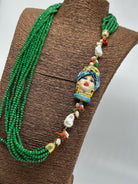 Collana Siciliana Testa di Moro Ceramica di Caltagirone Pietre Verde V.2 - COLLANA