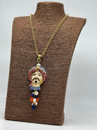 Collana Siciliana Testa di Moro Atena Ceramica di Caltagirone Turbante Blu-Lilla - COLLANA