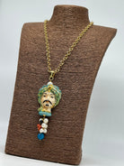 Collana Siciliana Testa di Moro Atena Ceramica di Caltagirone Turbante Verde - COLLANA