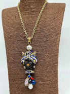 Collana Siciliana Testa di Moro Ceramica di Caltagirone Turbante Blu Decorato dettagli Oro - COLLANA