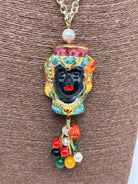 Collana Siciliana Testa di Moro Ceramica di Caltagirone Stile Classico V.4 DD CERAMICHE SICILIANE