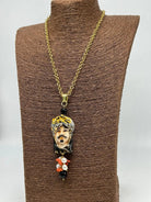 Collana Siciliana Testa di Moro Ceramica di Caltagirone Turbante Celeste Nero - COLLANA