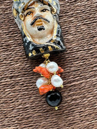 Collana Siciliana Testa di Moro Ceramica di Caltagirone Turbante Celeste Nero - COLLANA