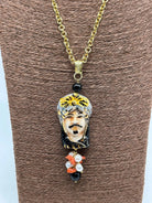 Collana Siciliana Testa di Moro Ceramica di Caltagirone Turbante Celeste Nero - COLLANA