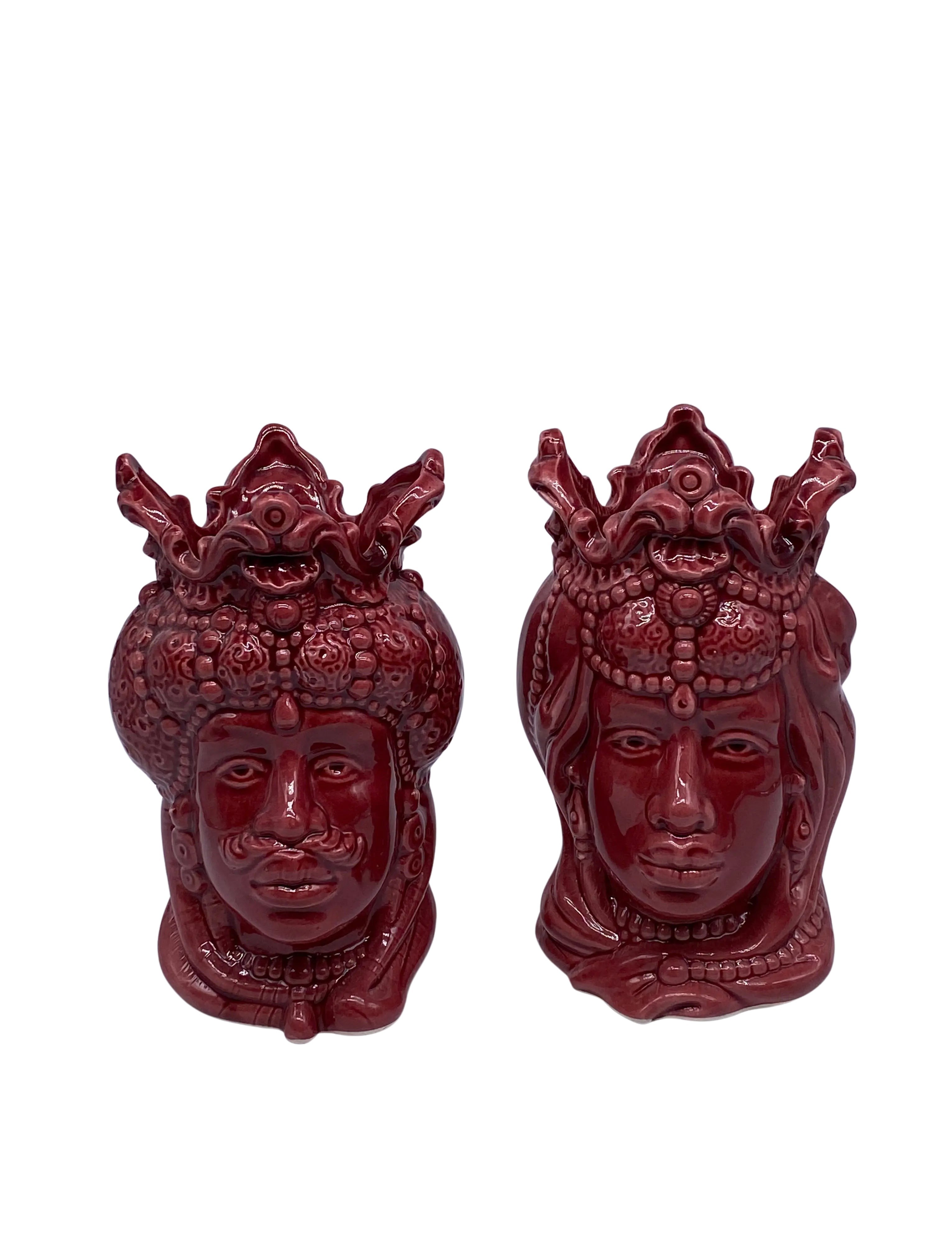 Coppia Teste di Moro Emiro Ceramica Caltagirone cm H.20 Artigianale VARI COLORI DD CERAMICHE SICILIANE
